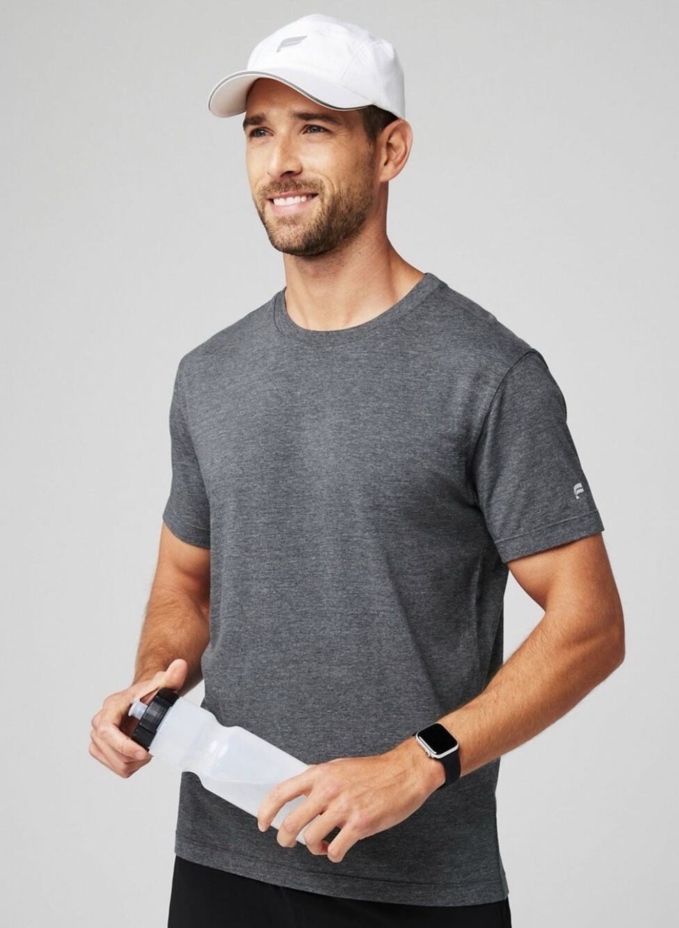 NEW Fabletics Mens The 24-7 Tee Shirt LARGE Gray Charcoal Heather Short Sleeve
